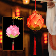 Buddha Stones DIY Lotus Flower Dragon Lantern Tassel Lamp Decoration Decorations BS Light Pink Lotus Lantern