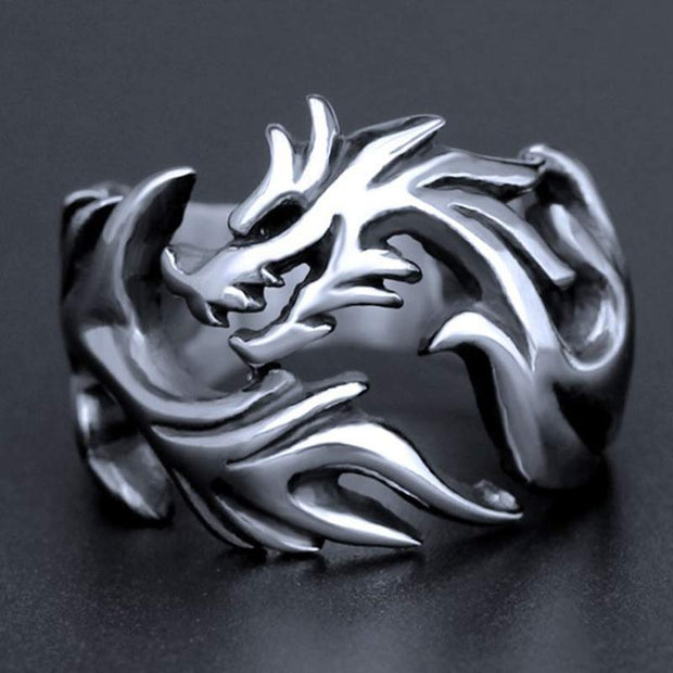 Buddha Stones Dragon Pattern Protection Strength Adjustable Ring Ring BS 14