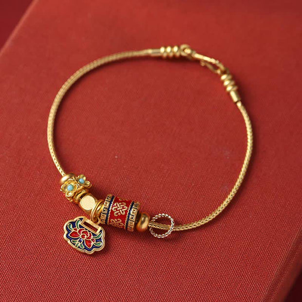 Buddha Stones Lotus Enlightenment Copper Beaded Charm Bracelet