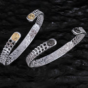 Buddha Stones Tang Dynasty Flower Design Engraved Copper Luck Cuff Bracelet Bangle Adjustable Ring