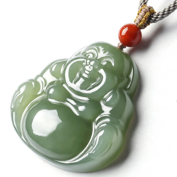 Buddha Stones Laughing Buddha Hetian Jade Abundance Necklace String Pendant Necklaces & Pendants BS 9