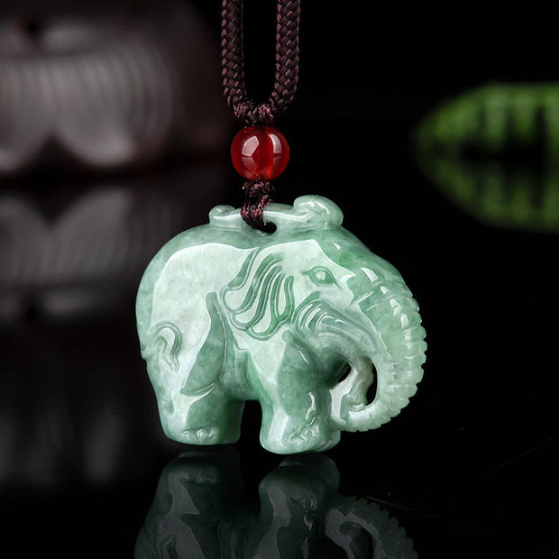 Buddha Stones Elephant Jade Luck Strength Necklace String Pendant Necklaces & Pendants BS 1