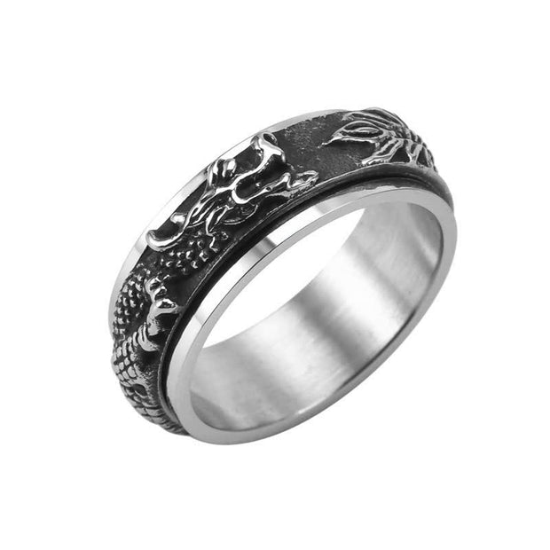 Buddha Stones Dragon Titanium Steel Stimulation Rotatable Ring (Extra 30% Off | USE CODE: FS30) Ring BS Black US10