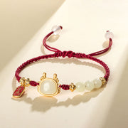Buddha Stones Year of the Dragon Hetian White Jade Fu Character Peace And Joy Protection Bracelet Bracelet BS 2