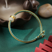 Buddha Stones 999 Gold Hetian White Jade Om Mani Padme Hum Fu Character Luck Braided Bracelet Bracelet BS Green Gold 23cm