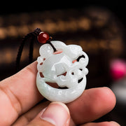 Buddha Stones Year of the Rabbit White Jade Crescent Moon Protection Necklace Pendant Necklaces & Pendants BS 3