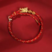 Buddha Stones 999 Sterling Silver Handcrafted Dragon Luck Eight Thread Knot Red String Braided Bracelet Bracelet BS Dragon(Protection♥Success)(Bracelet Size 13-19cm)