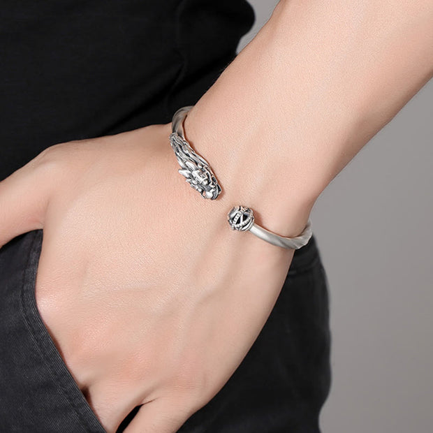 Buddha Stones 999 Sterling Silver Year of the Dragon Luck Strength Metal Cuff Bracelet Bangle Bracelet Bangle BS 4