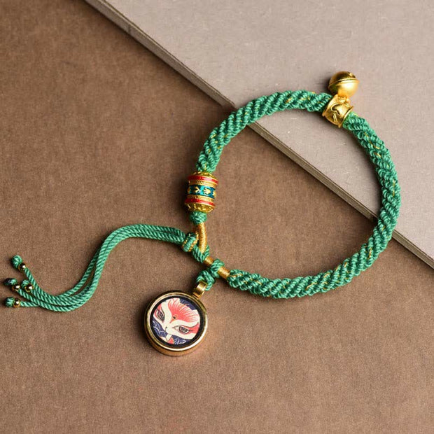 Buddha Stones Tibetan Five God Of Wealth Thangka Luck Prayer Wheel Bell Braid String Bracelet