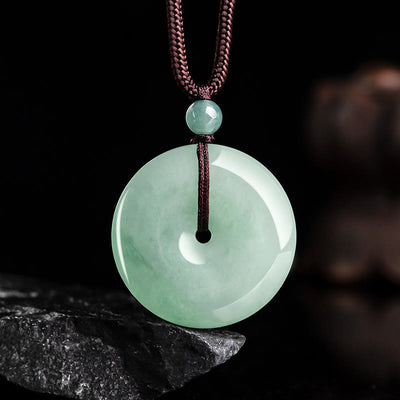 Buddha Stones Natural Jade Peace Buckle Luck Abundance Necklace Pendant Necklaces & Pendants BS Jade(Prosperity♥Abundance)