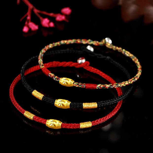 Buddha Stones 999 Gold Lucky Bead Eight Thread Peace Knot Weave Protection Strength Handcrafted Bracelet