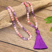 Buddha Stones 108 Mala Beads Amethyst Rose Quartz Spiritual Healing Tassel Bracelet Mala Bracelet BS 1