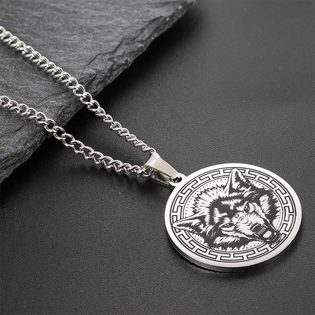 Buddha Stones Animal Titanium Steel Chain Necklace Protection Pendant Necklaces & Pendants BS Silver Wolf