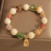 Buddha Stones Tibetan Multicolored Liuli Glass Bead Buddha Lotus Charm Enlightenment Bracelet Bracelet BS 5