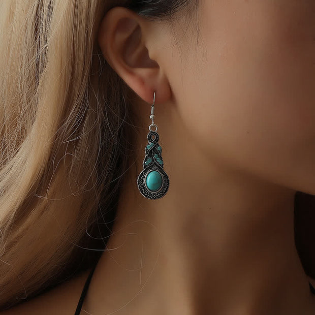 Buddha Stones Vintage Blue Rhinestones Inlaid Turquoise Stone Love Dangle Earrings Necklace Earrings BS 2