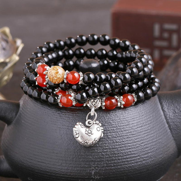 Chinese Zodiac 108 Beads Black Obsidian Red Agate Mala Bracelet Mala Bracelet BS main