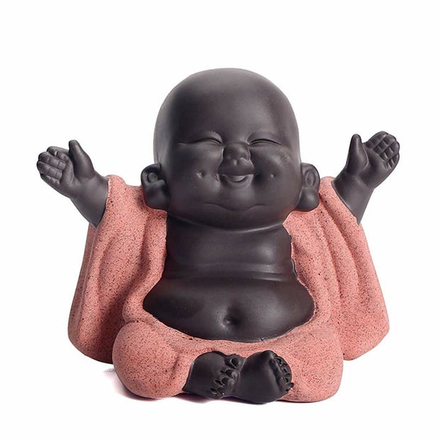 Buddha Stones Always Smiling Laughing Buddha Wealth Luck Purple Clay Maitreya Statue Decoration