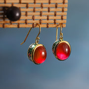 Buddha Stones Round Red Corundum Confidence Hook Drop Dangle Earrings Earrings BS 2