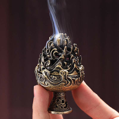 Buddha Stones Tibetan Mini Mountain Pattern Meditation Copper Alloy Incense Burner Incense Burner BS main