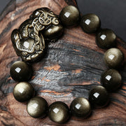Buddha Stones FengShui PiXiu Golden Obsidian Protection Bracelet Bracelet BS 18mm