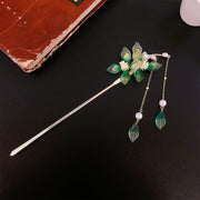 Buddha Stones Flower Leaf Pearl Peace Tassel Hairpin