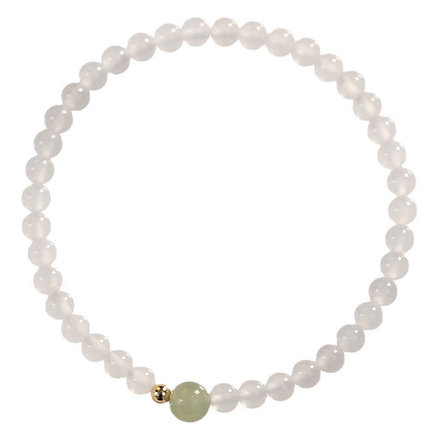 Buddha Stones Natural White Agate Jade Luck Protection Bracelet Bracelet BS 7