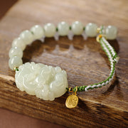 Buddha Stones 925 Sterling Silver Chinese Zodiac Hetian Jade Happiness Luck String Bracelet Bracelet BS 3