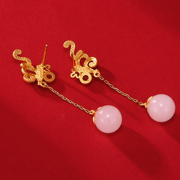 Buddha Stones Vintage White Jade Red Agate Bead Blessing Drop Dangle Earrings Earrings BS 3