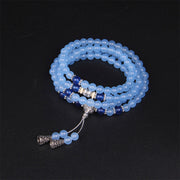 Buddha Stones 108 Beads Blue Crystal Healing Bracelet Mala Mala Bracelet BS 5