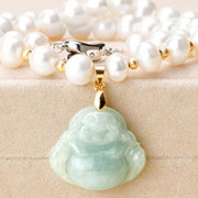 Buddha Stones Laughing Buddha Jade Pearl Prosperity Necklace Pendant Bracelet Earrings Necklaces & Pendants BS 3