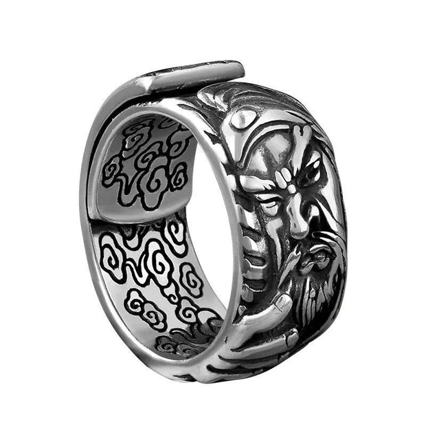 Buddha Stones Guan Gong Auspicious Clouds Amulet Wealth Ring Ring BS 6