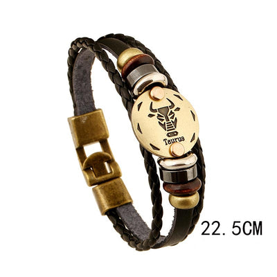 12 Constellations of the Zodiac Hematite Leather Charm Bracelet (Extra 30% Off | USE CODE: FS30) Bracelet BS Taurus22.5cm