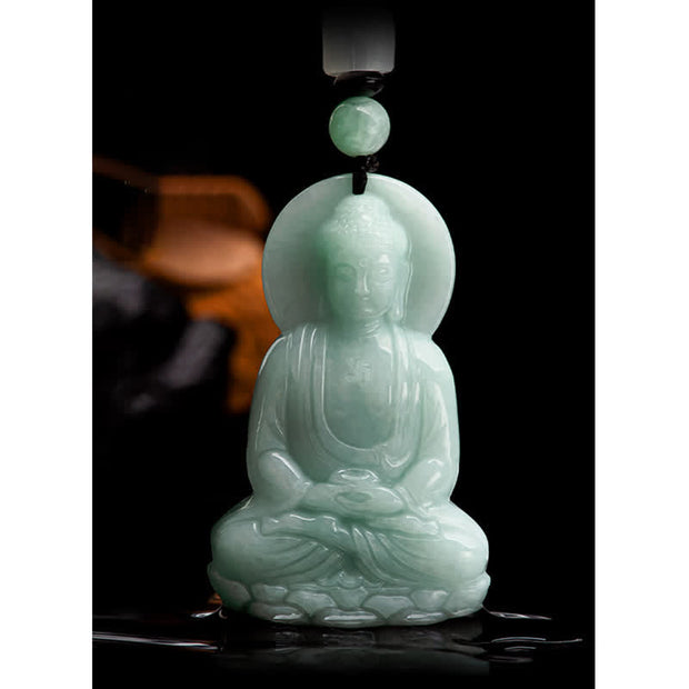 Buddha Stones Amitabha Buddha Jade Amulet Compassion String Necklace Necklaces & Pendants BS 13