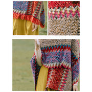 Buddha Stones Tibetan Shawl Knitting Warm Cloak Tibetan Tassel Scarf Tibetan Shawl BS 11