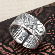 Buddha Stones 999 Sterling Silver Lotus Symbol Heart Sutra Protection Ring Ring BS 2