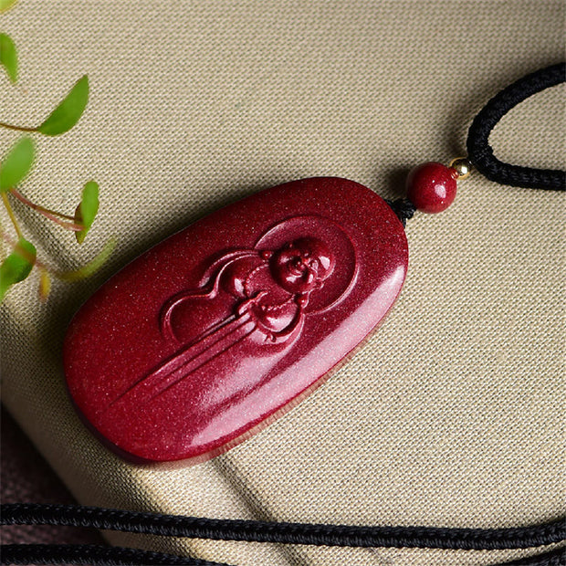 Buddha Stones Laughing Buddha Yin Yang Chinese Zodiac Gourd Natural Cinnabar Blessing Necklace Pendant Necklaces & Pendants BS 1