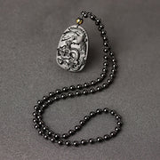 Buddha Stones Black Obsidian Tiger Eye Dragon Phoenix Protection Beaded Necklace Pendant Necklaces & Pendants BS Obsidian Bead Chain