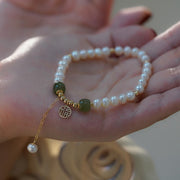 Buddha Stones Natural Pearl Hetian Jade Happiness Wisdom Bead Bracelet Bracelet BS 10