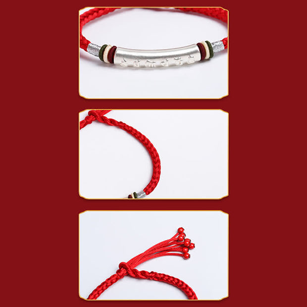 Buddha Stones 999 Sterling Silver Om Mani Padme Hum Protection Strength String Bracelet Bracelet BS 6