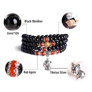 Chinese Zodiac 108 Beads Black Obsidian Red Agate Mala Bracelet Mala Bracelet BS 16
