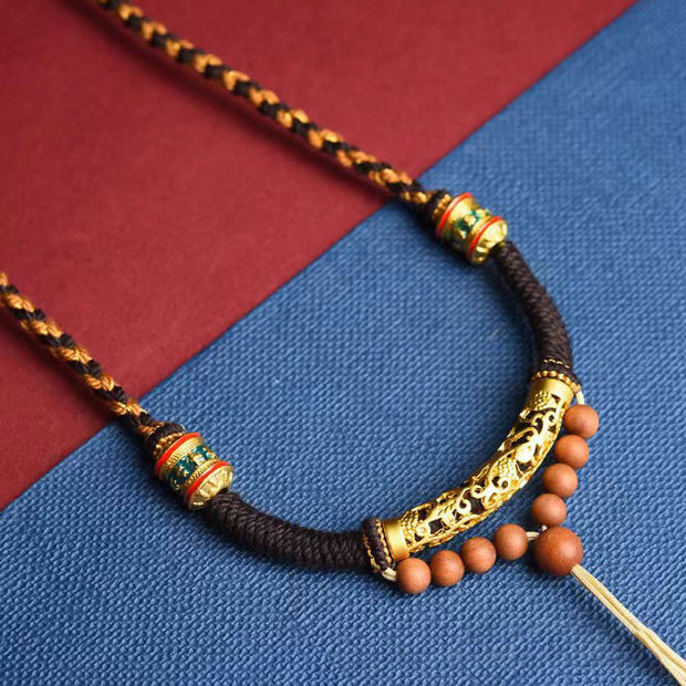Buddha Stones Tibetan Handmade King Kong Knot Om Mani Padme Hum Prayer Wheel String Necklace Pendant Necklaces & Pendants BS 4