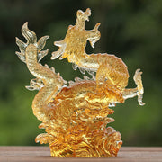 Buddha Stones Handmade Chinese Zodiac Yellow Dragon Liuli Crystal Art Piece Luck Protection Home Office Decoration Decorations BS 2