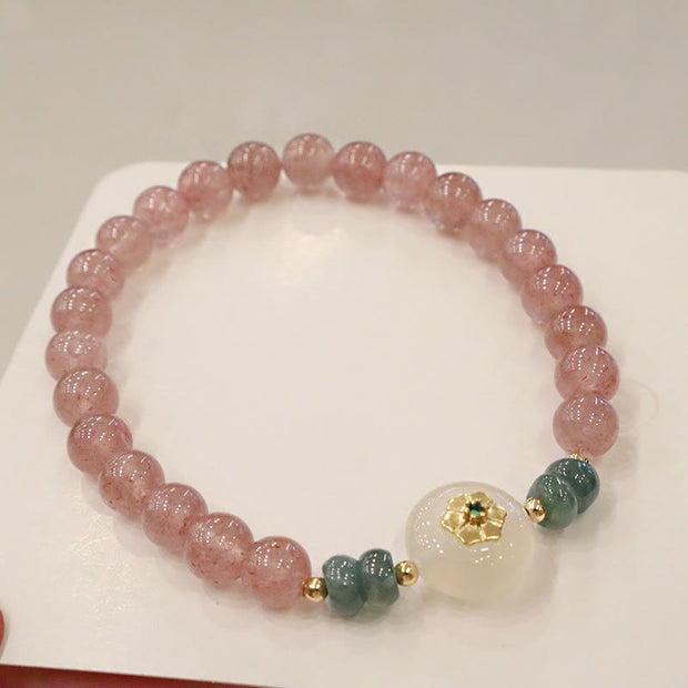Buddha Stones Natural Strawberry Quartz Chalcedony Jade Healing Bracelet Bracelet BS 5