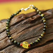Buddha Stones 925 Sterling Silver Tibetan Tiger's Eye Amber Stone Protection Bracelet