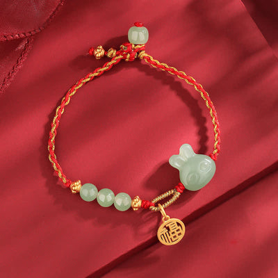Buddha Stones 925 Sterling Silver Year of the Rabbit Hetian Jade Happiness Luck Red String Bracelet Bracelet BS Hetian Jade(Prosperity♥Abundance)(Wrist Circumference 15-17cm)