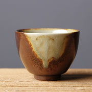 Buddha Stones Vintage Brown Beige Kiln Change Ceramic Teacup Kung Fu Tea Cup Bowl