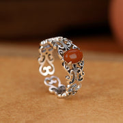 Buddha Stones 925 Sterling Silver Vintage Red Agate Self-acceptance Calm Ring Ring BS 1