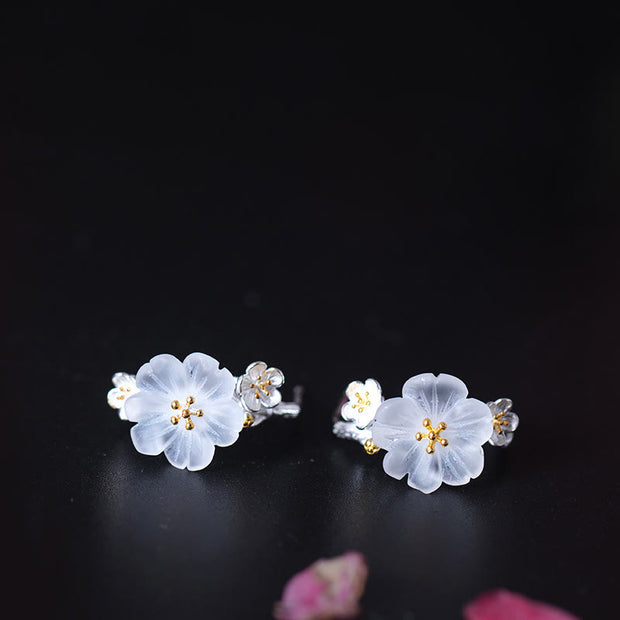 Buddha Stones 925 Sterling Silver Plum Blossom Floral Blessing Earrings Earrings BS 16
