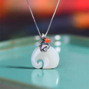 Buddha Stones White Jade Elephant Lotus Protection Necklace Pendant Necklaces & Pendants BS 1