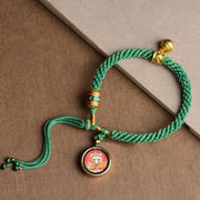 Buddha Stones Tibetan Five God Of Wealth Thangka Luck Prayer Wheel Bell Braid String Bracelet